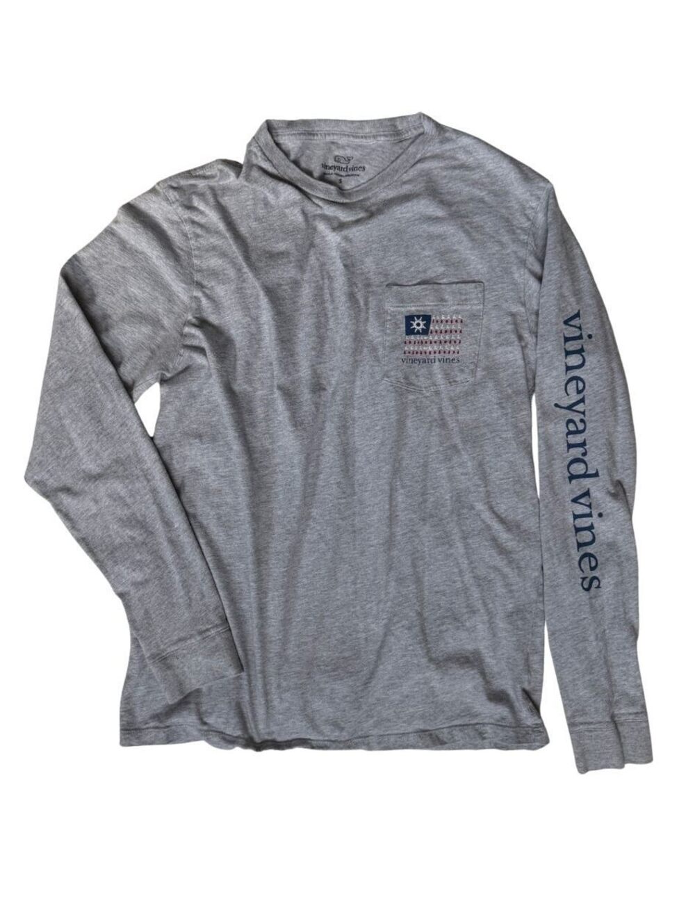 Vineyard Vines Men’s S Gray Holiday USA Flag Long Sleeve Pocket Tee